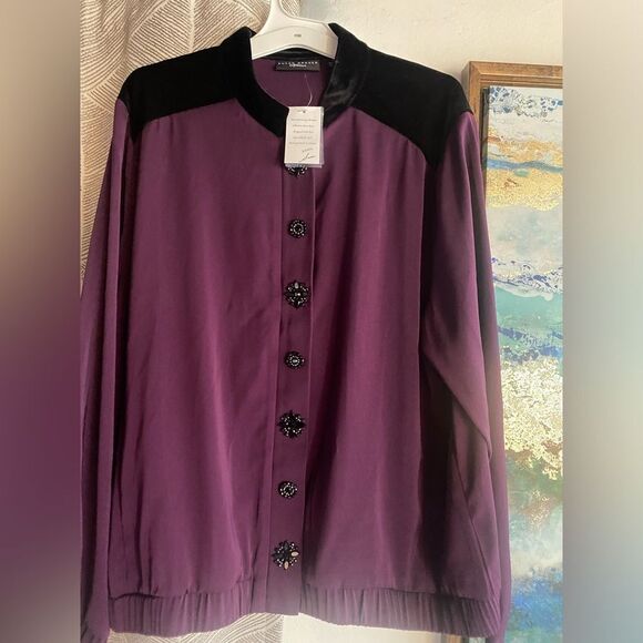 Susan Graver Artisan Bomber Jacket  Womens  Size 16 Peachskin Statement Button - Picture 13 of 16